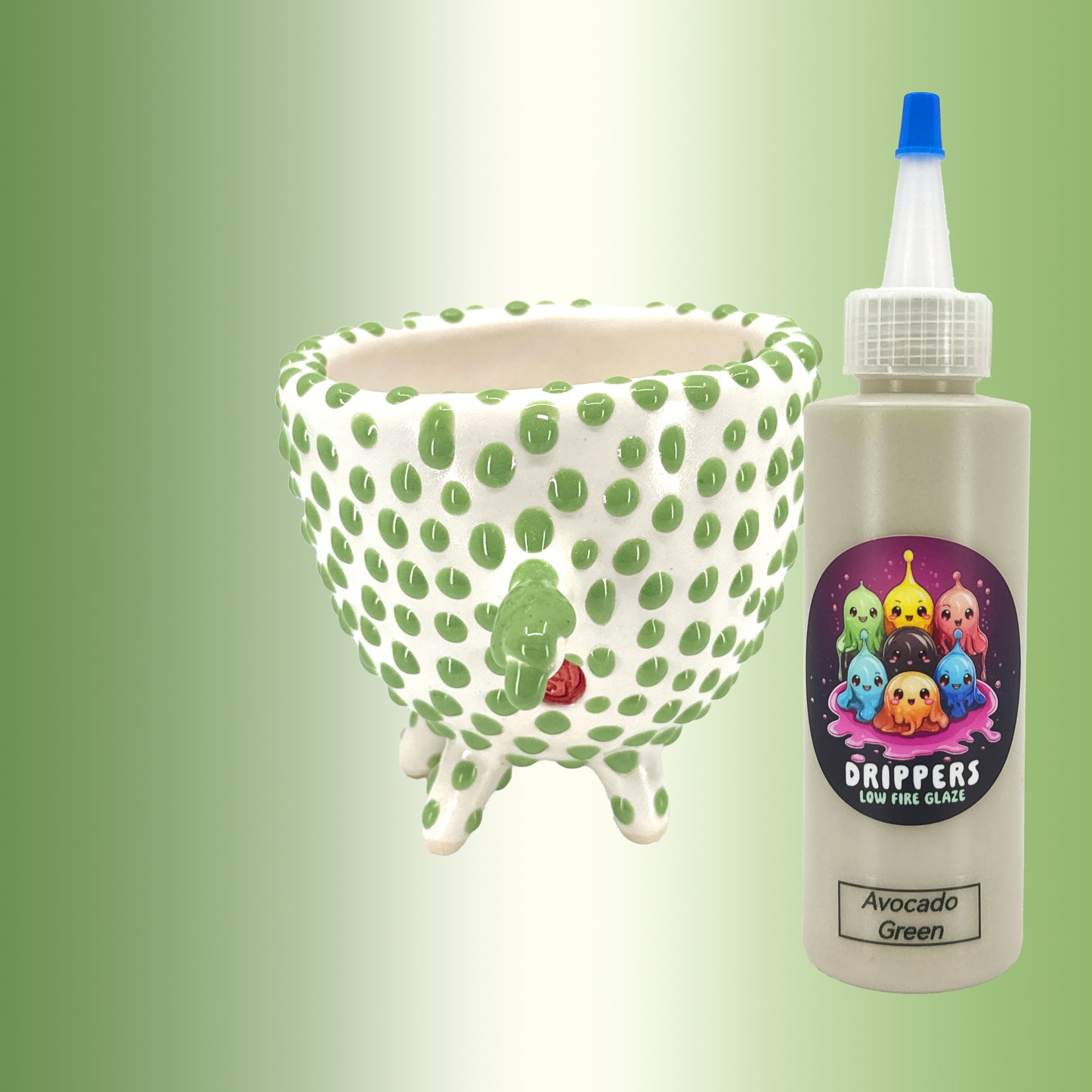 Gloop Glaze for Ceramics, Ceramics glaze, pottery glaze, Avocado Green gloop glaze, Drippers, Drippers glaze
